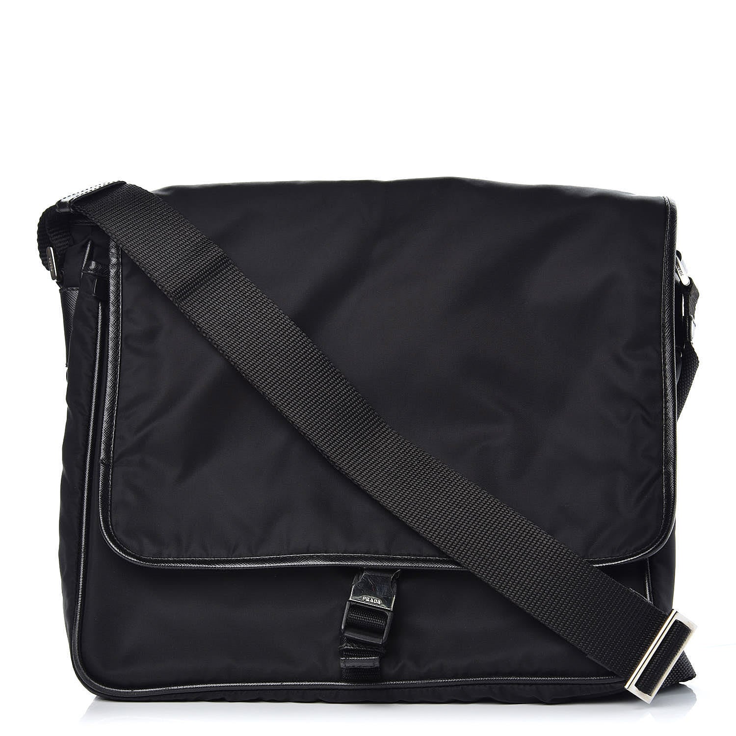 Prada Tessuto Nylon Saffiano Messenger Satchel Black 1 of 15