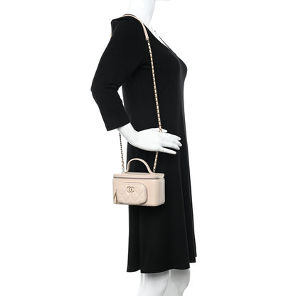 Chanel Caviar Quilted Top Handle Pocket Vanity Case Beige 2 of 10