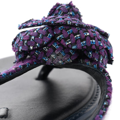 Chanel Tweed Quilted Camellia Thong Sandals 39 Purple Blue Black 8 of 10