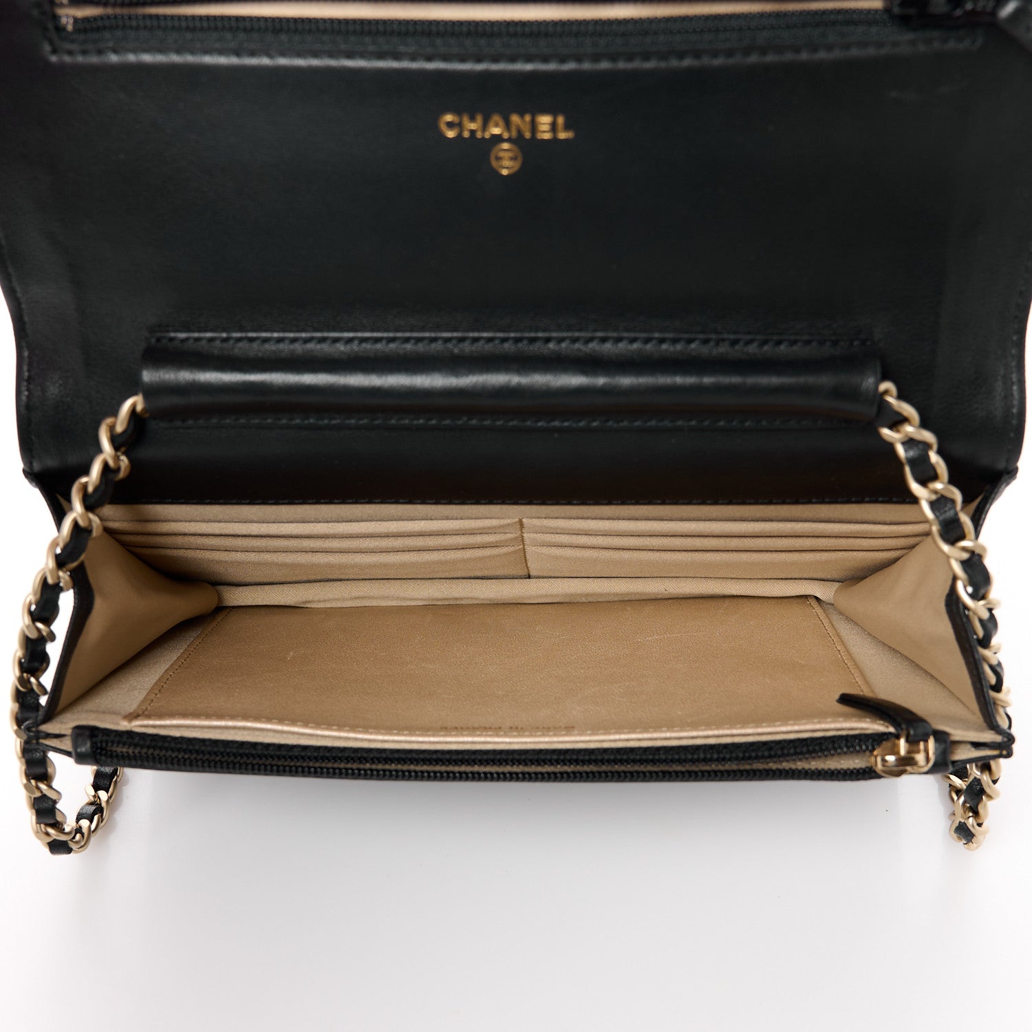 Chanel Lambskin Camellia Embossed Wallet on Chain WOC Black 5 of 11