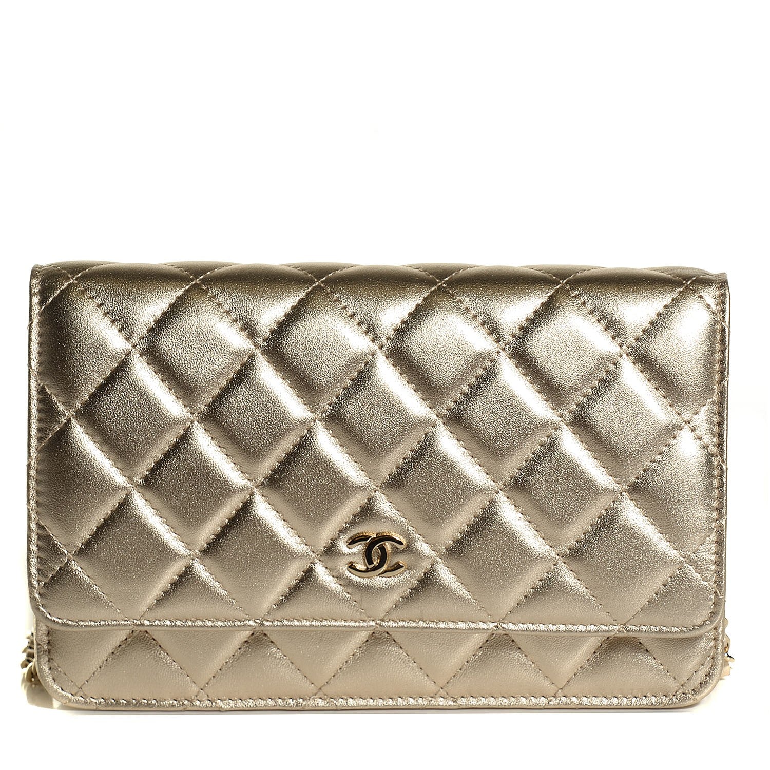 Chanel Metallic Lambskin Wallet On Chain WOC Gold 1 of 9