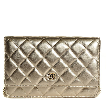 Chanel Metallic Lambskin Wallet On Chain WOC Gold 1 of 9