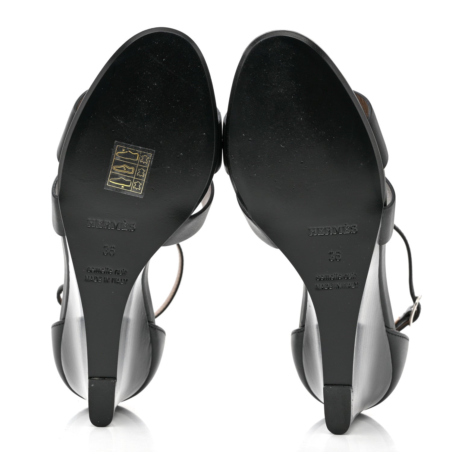 Hermes Calfskin Legend Wedge Sandals 36 Black 5 of 7