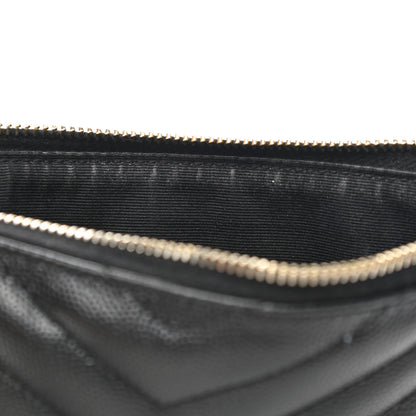 Saint Laurent Grain De Poudre Chevron Monogram Bill Pouch Black 9 of 13
