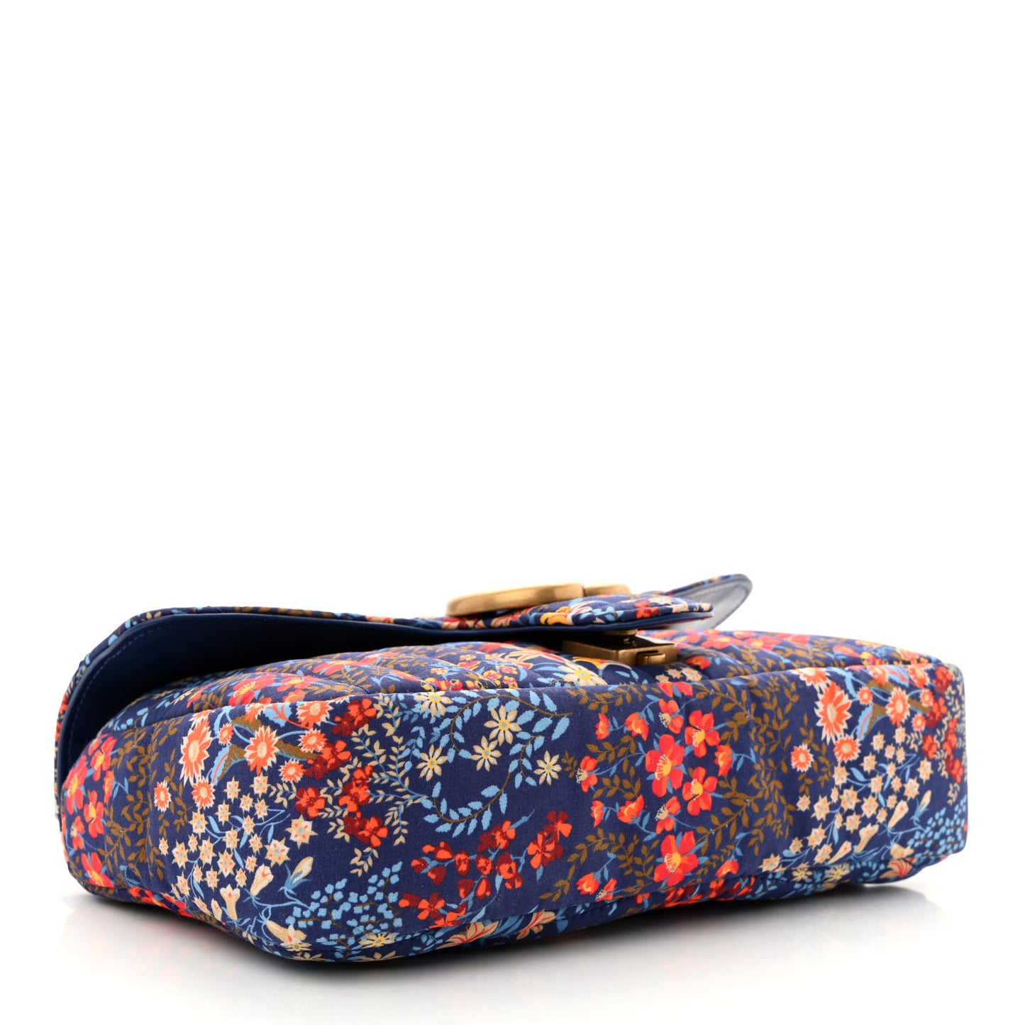 Cotton Calfskin Matelasse Floral Print Small GG Marmont Shoulder Bag Blue Red Deep Ocean Blue