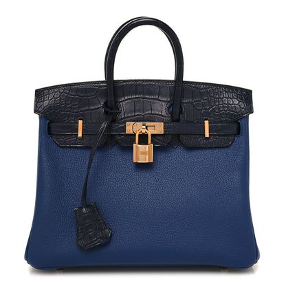 Hermes Taurillon Novillo Matte Alligator Birkin Touch 25 Bleu Saphir Marine 1 of 12