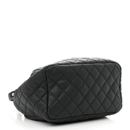 Chanel Caviar Flat Quilted CC Chain Bucket Drawstring Bag Navy 4 of 10