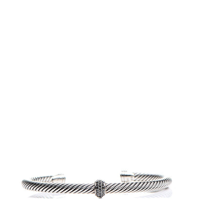 David Yurman Sterling Silver Black Diamond 5mm Cable Classics Single Station Bracelet 1 of 6