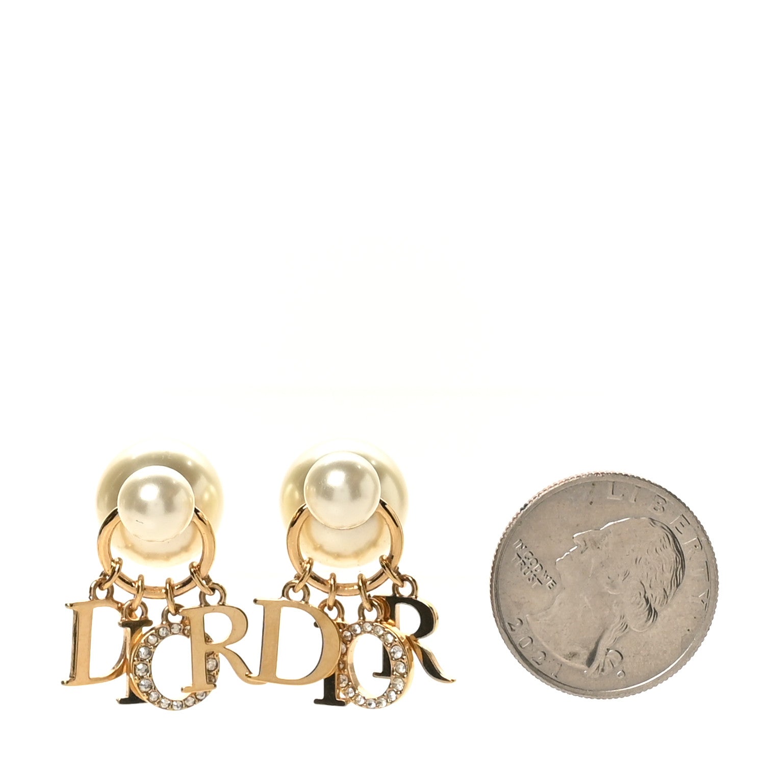 Christian Dior Pearl Crystal Tribal Logo Charms Earrings Gold 3 of 10