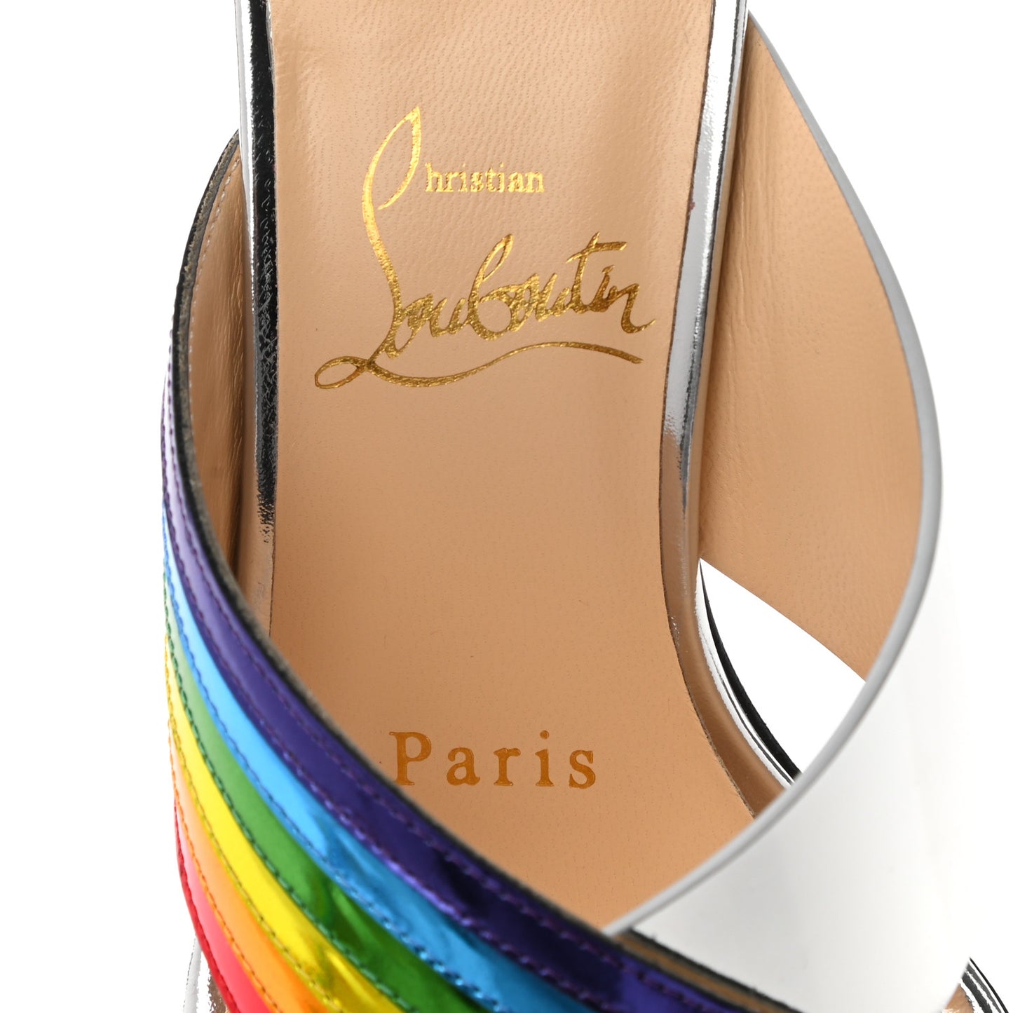 Metallic Calfskin Rainbow Arkenmule 55 Slide Sandals 35 Silver Multicolor