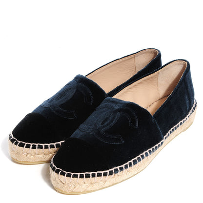 Chanel Velvet CC Espadrilles 38 Navy Black 3 of 6