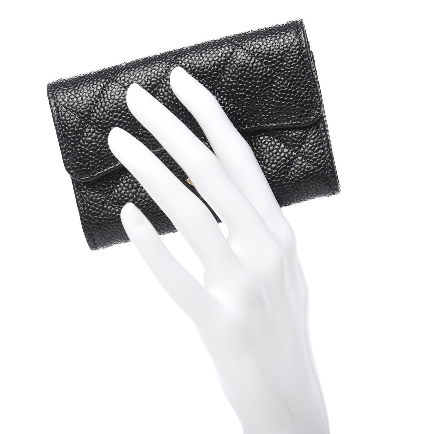 Caviar Quilted Flap Card Holder Wallet Black