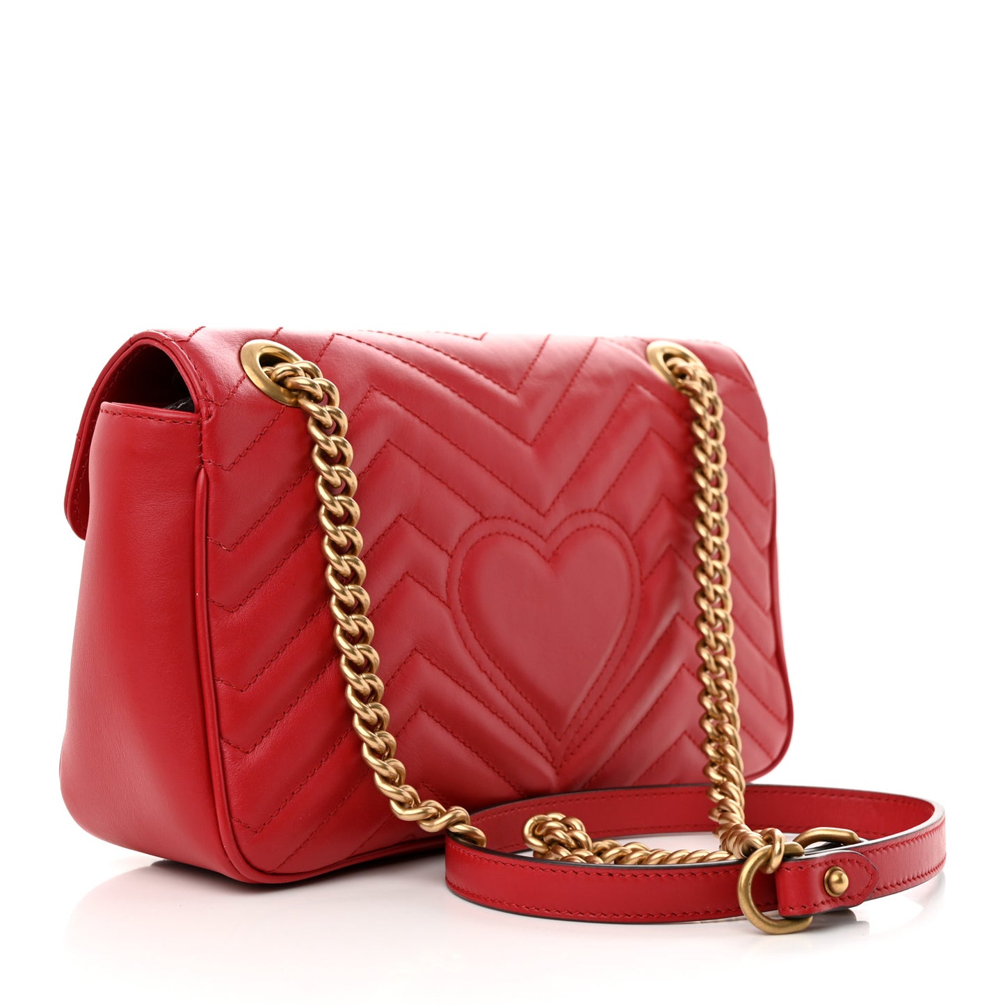 Calfskin Matelasse Small GG Marmont Shoulder Bag Hibiscus Red