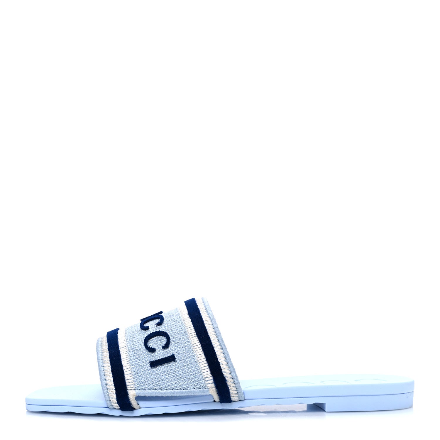 Gucci Jacquard Logo Embroidered Luna Slide Sandals 38.5 Sky Blue 1 of 10
