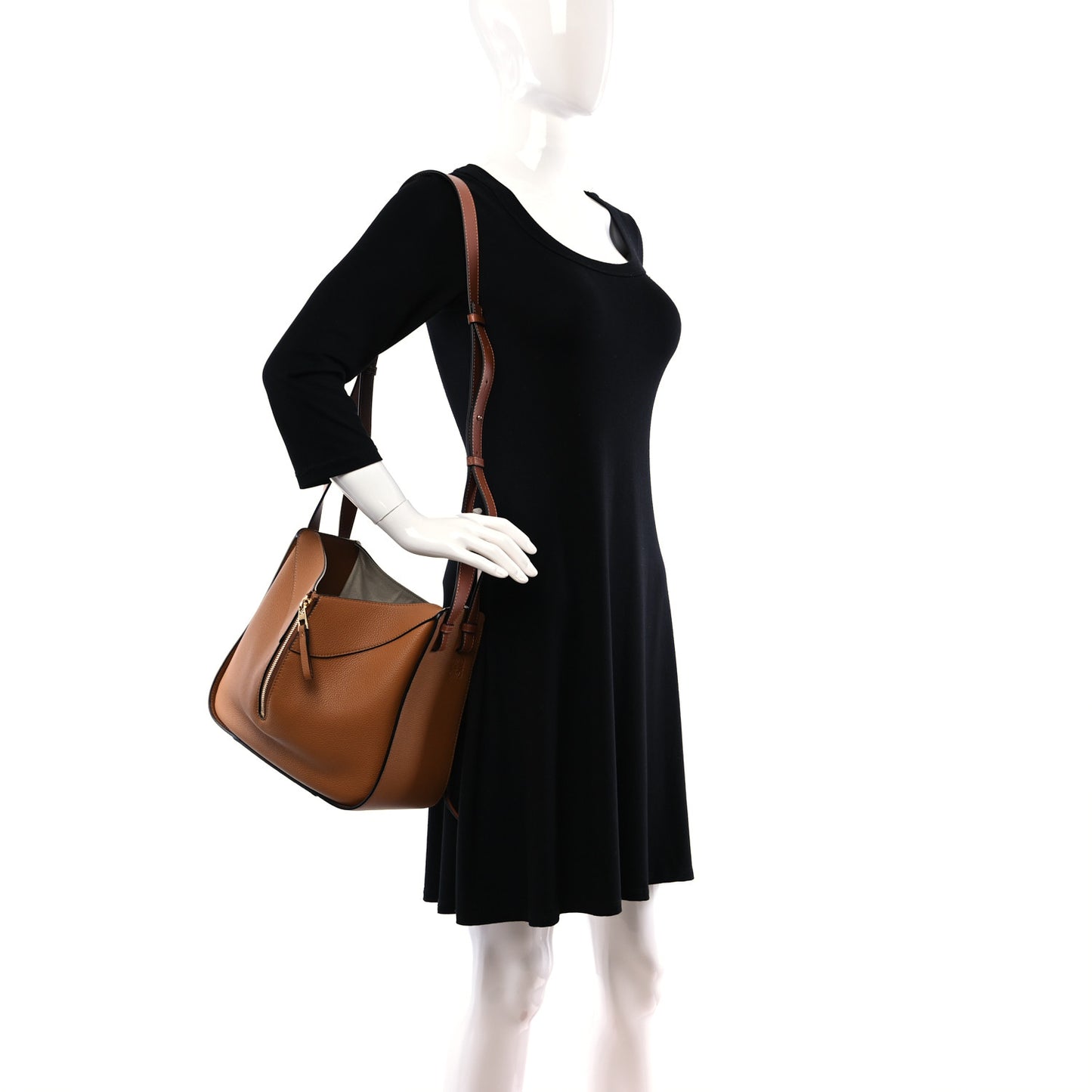 Grained Calfskin Medium Hammock Shoulder Bag Tan