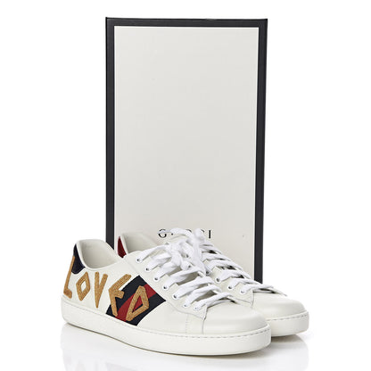 Gucci Calfskin Nappa Web LOVED Embroidered Mens Ace Sneakers 9.5 White Red Flame Notte 6 of 6