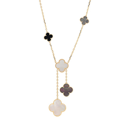 Van Cleef & Arpels 18K Yellow Gold Mother of Pearl Onyx 6 Motifs Magic Alhambra Necklace 1 of 6
