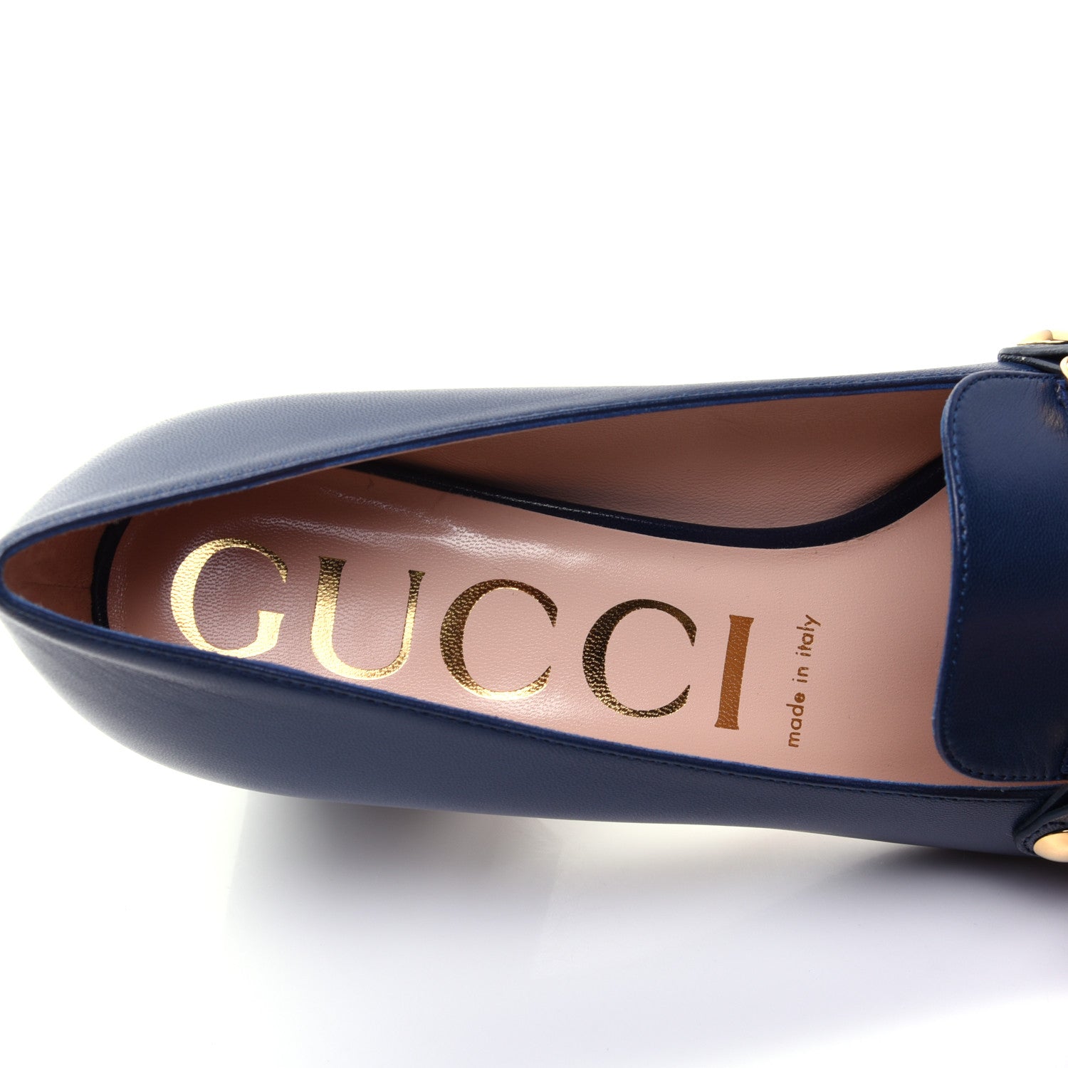 Gucci Malaga Kid Sylvie Web Chain Mid Heel Loafers 39 Blue Agata 6 of 11