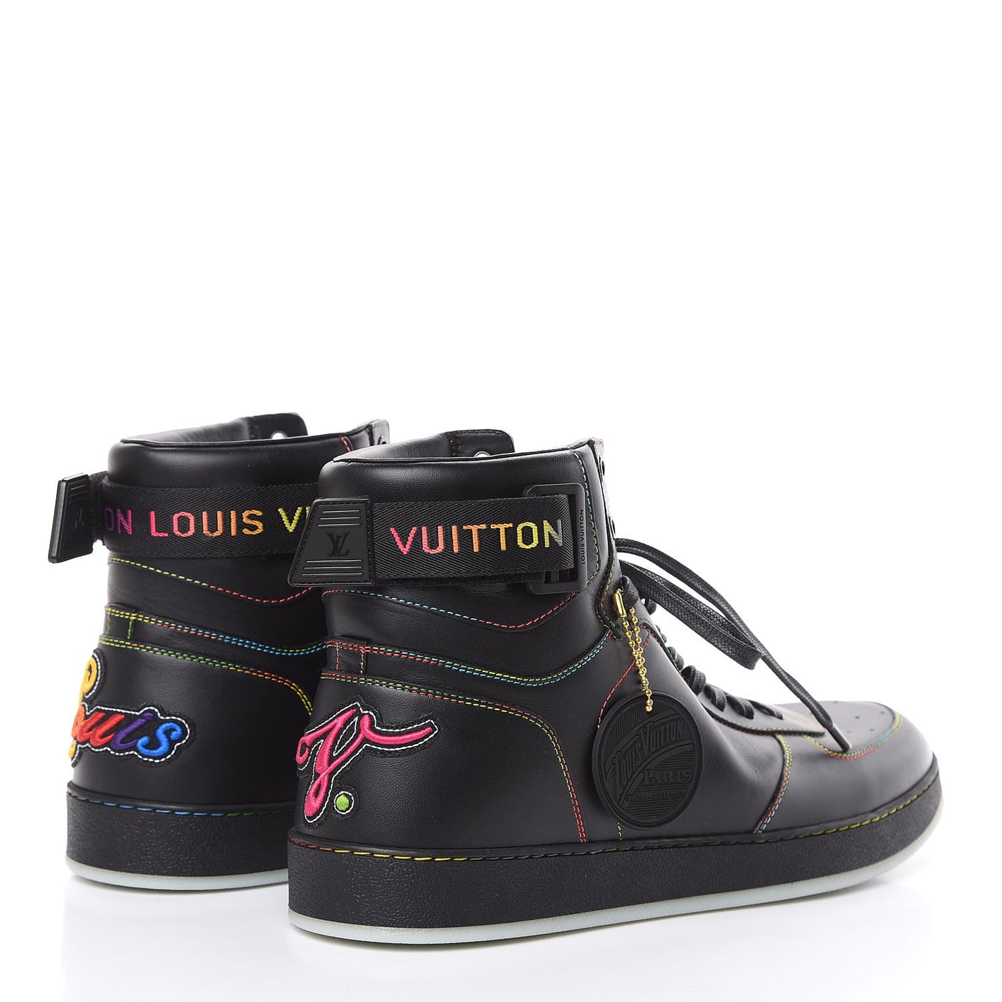Calfskin Rivoli High Top Sneakers 10 Black Multicolor