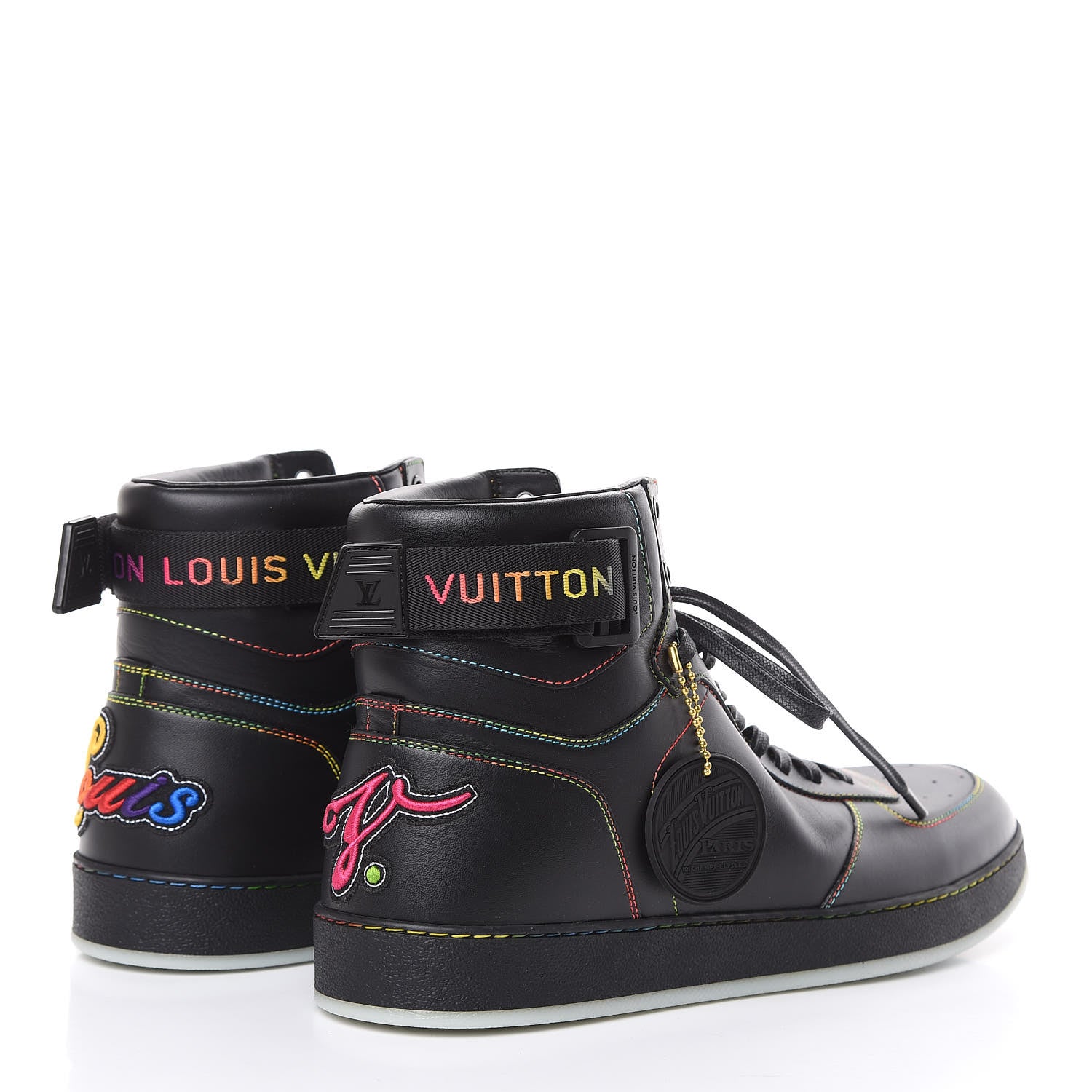 Louis Vuitton Calfskin Rivoli High Top Sneakers 10 Black Multicolor 4 of 8