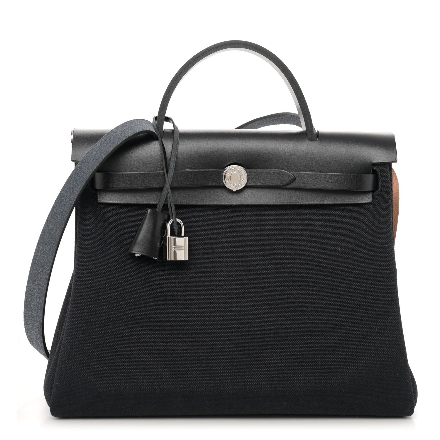 Hermes Military Toile Vache Hunter Horseshoe Herbag Zip Retourne 31 PM Black 1 of 12