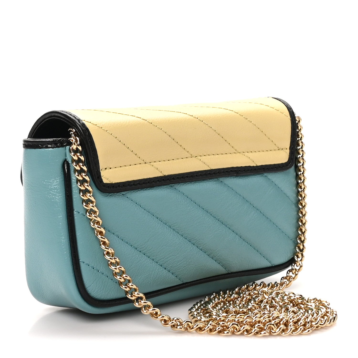 Gucci Azalea Calfskin Enamel Matelasse Diagonal Super Mini Torchon GG Marmont Shoulder Bag Butter Dusty Azure Black Electric Blue 3 of 11