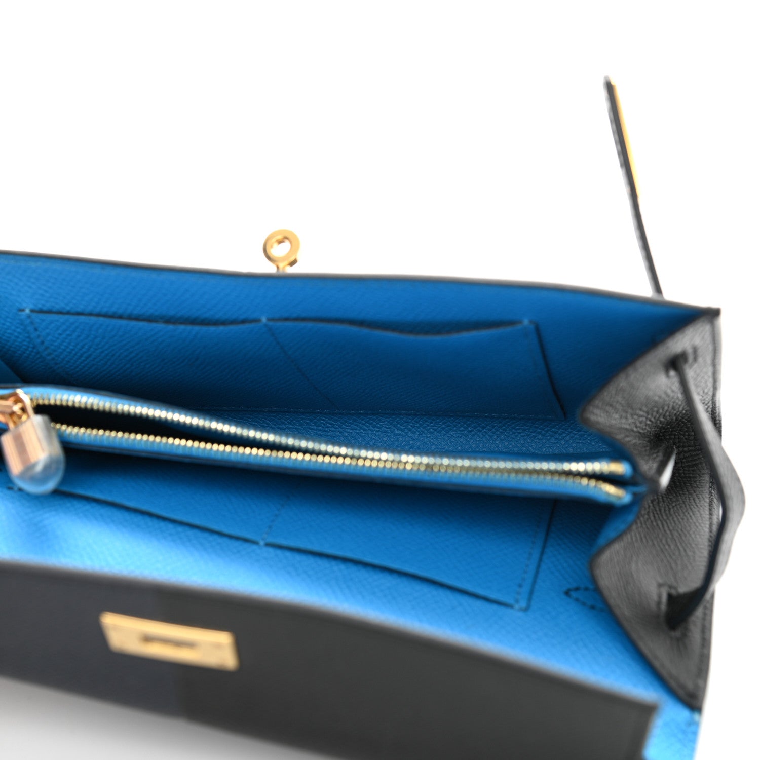 Hermes Epsom Casaque Kelly Wallet To Go Black Bleu Indigo Bleu Frida 5 of 11