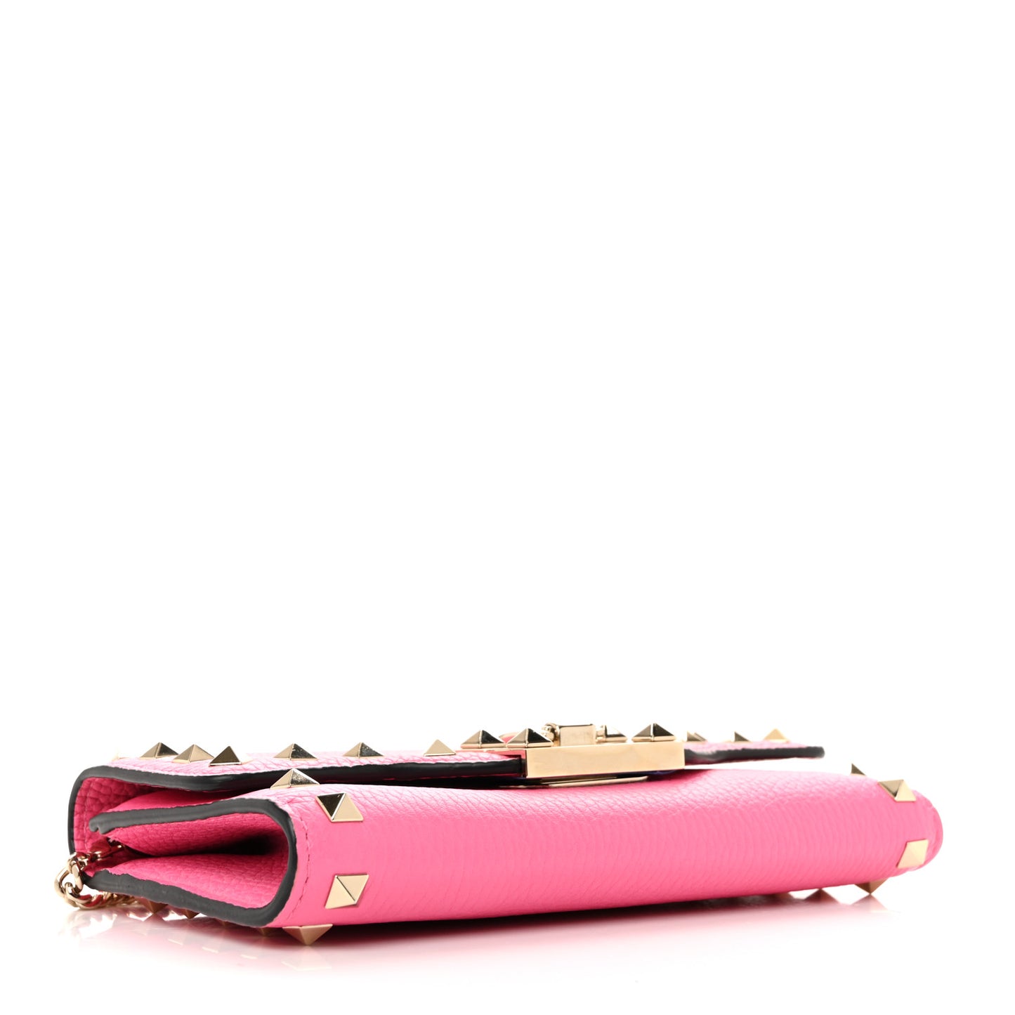 Pebbled Calfskin Rockstud Flip Lock Wallet On Chain Feminine Pink