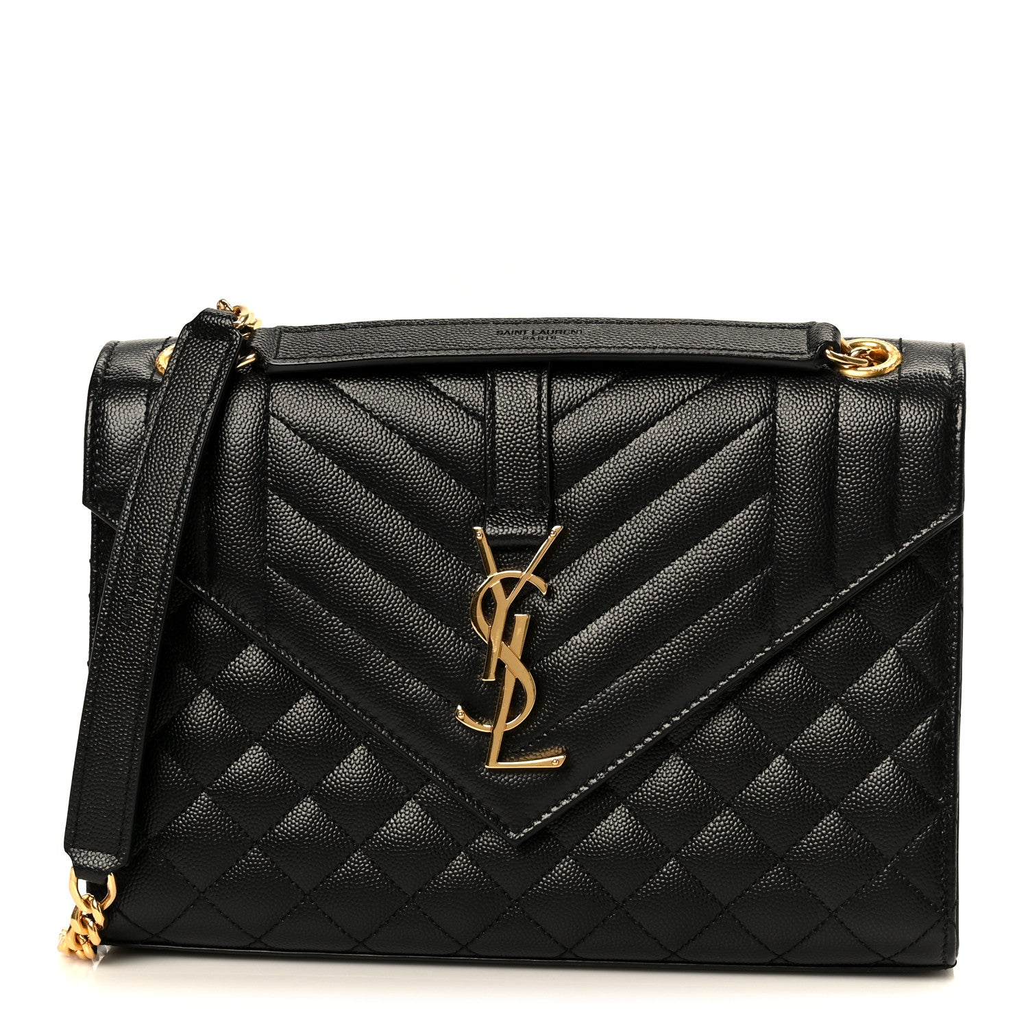 Saint Laurent Grain De Poudre Textured Mixed Matelasse Triquilt Medium Monogram Satchel Black 1 of 11