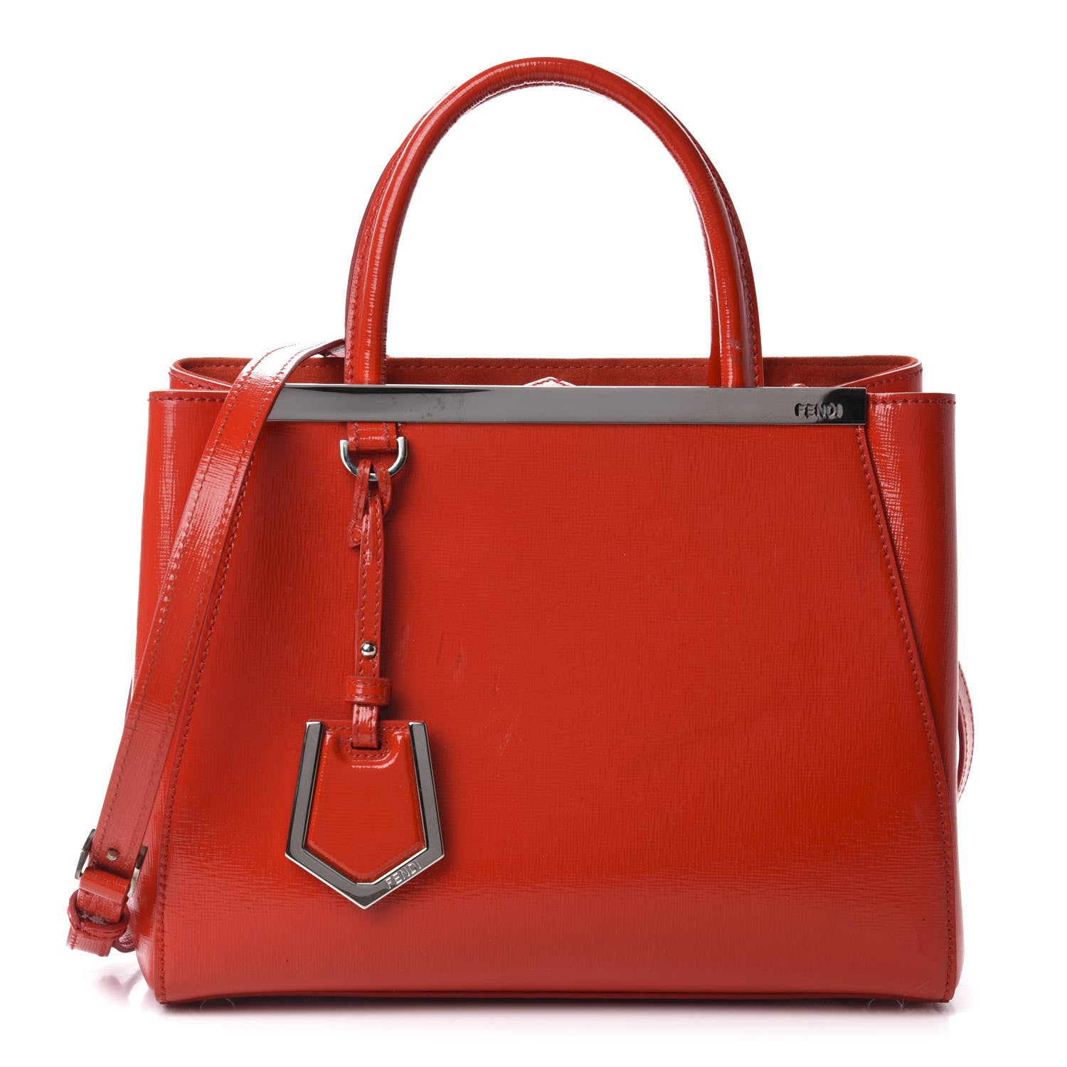 Fendi Vitello Vernice Camoscio Petite 2Jours Tote Papavero 1 of 10