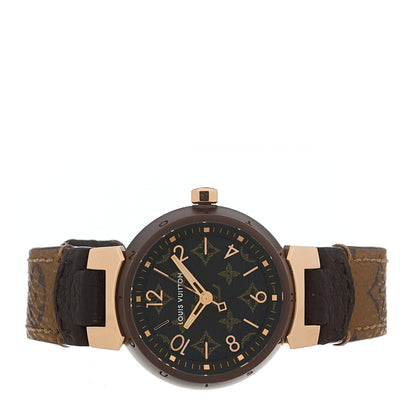 Louis Vuitton Stainless Steel 18K Rose Gold Monogram 28mm Tambour Quartz Watch Brown 2 of 5