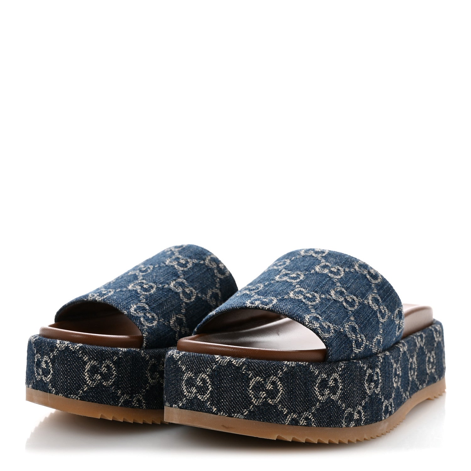 Gucci New Denim GG Monogram Angelina Platform 55mm Slide Sandals 36 Blue Tea 4 of 9