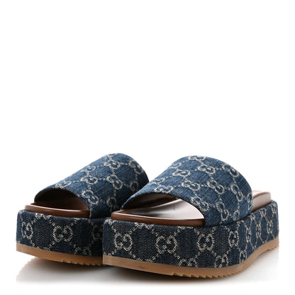Gucci New Denim GG Monogram Angelina Platform 55mm Slide Sandals 36 Blue Tea 4 of 9