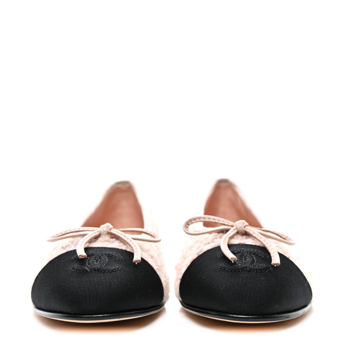 Tweed Grosgrain Cap Toe Ballerina Flats 37.5 Light Pink Black