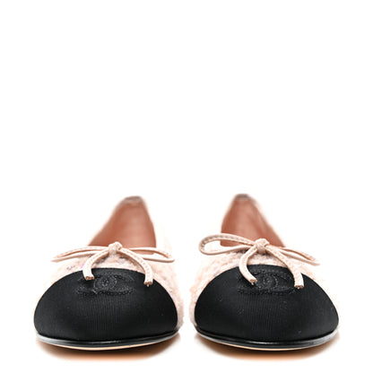 Chanel Tweed Grosgrain Cap Toe Ballerina Flats 37.5 Light Pink Black 2 of 9