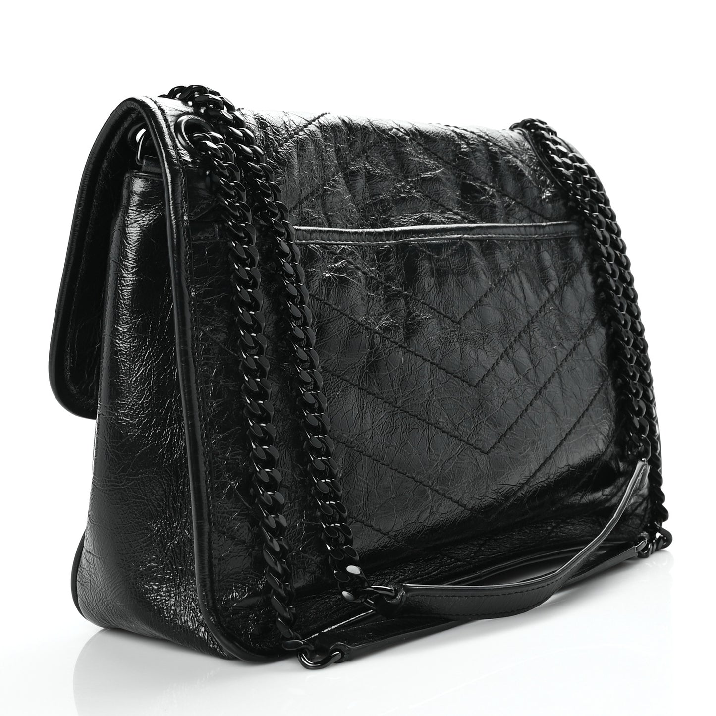 Crinkled Calfskin Matelasse Monogram Medium Niki Chain Satchel Black