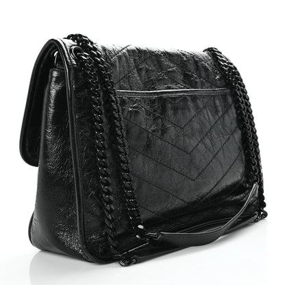Saint Laurent Crinkled Calfskin Matelasse Monogram Medium Niki Chain Satchel Black 3 of 9