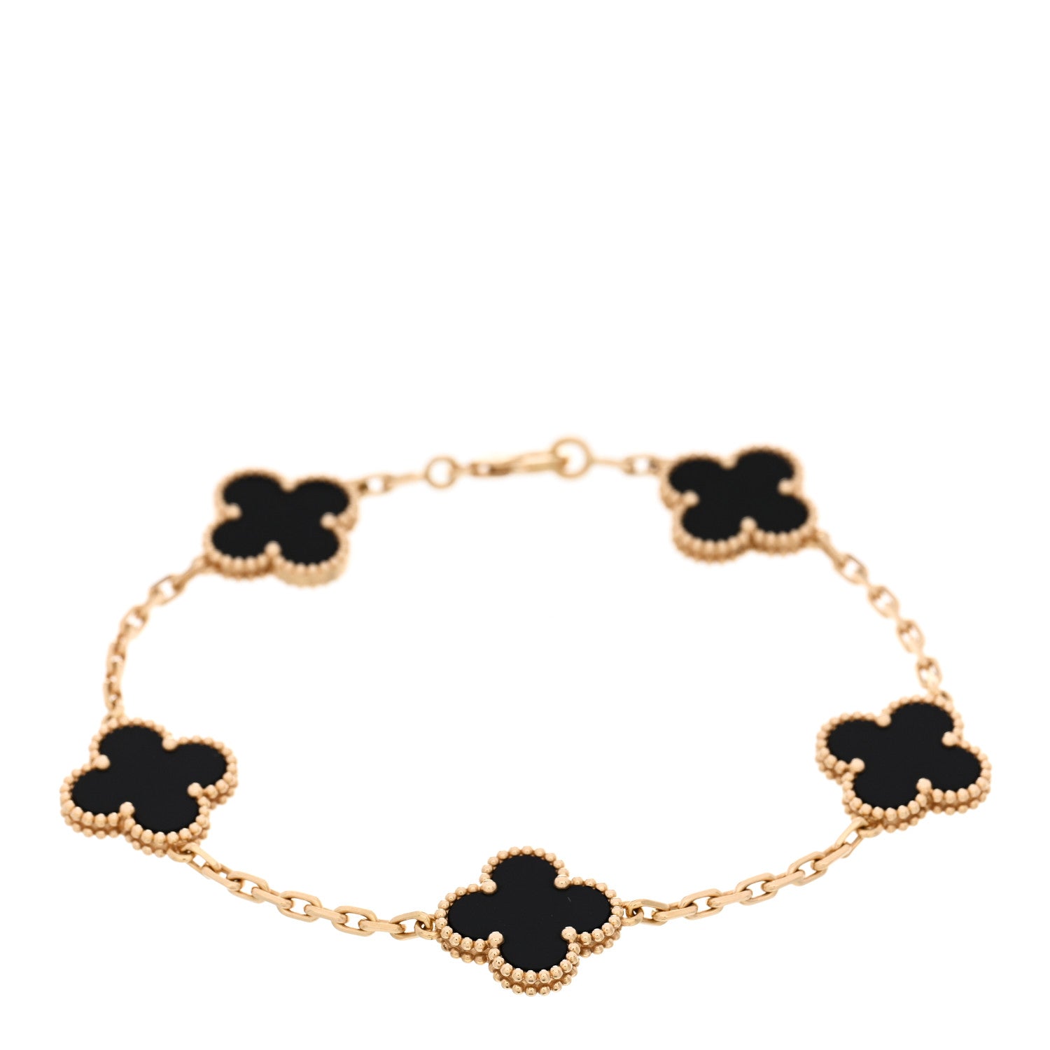 Van Cleef & Arpels 18K Yellow Gold Black Onyx 5 Motifs Vintage Alhambra Bracelet 1 of 5