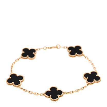 Van Cleef & Arpels 18K Yellow Gold Black Onyx 5 Motifs Vintage Alhambra Bracelet 1 of 5