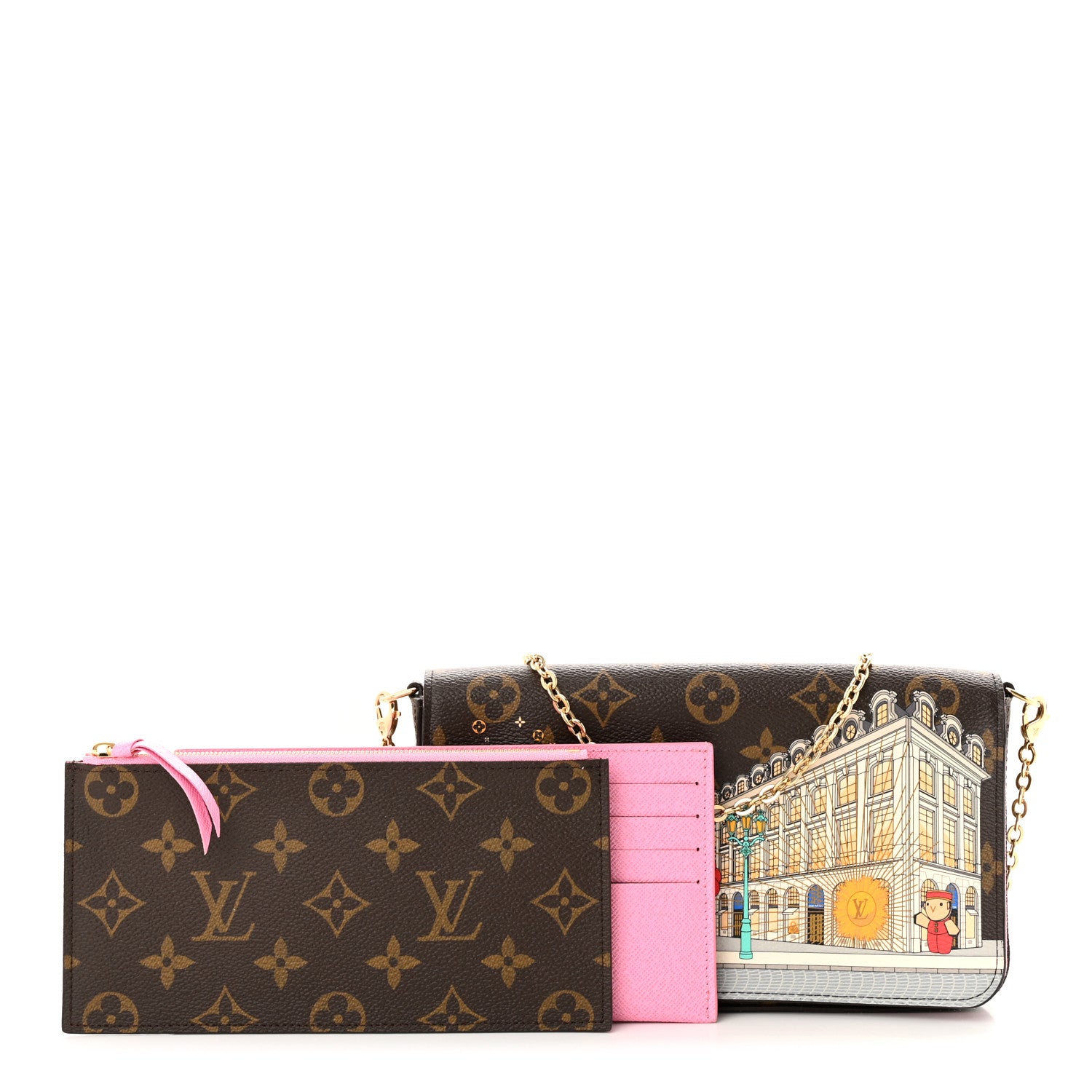 Louis Vuitton Monogram 2022 Christmas Animation Paris Pochette Felicie Chain Wallet Pink 1 of 11