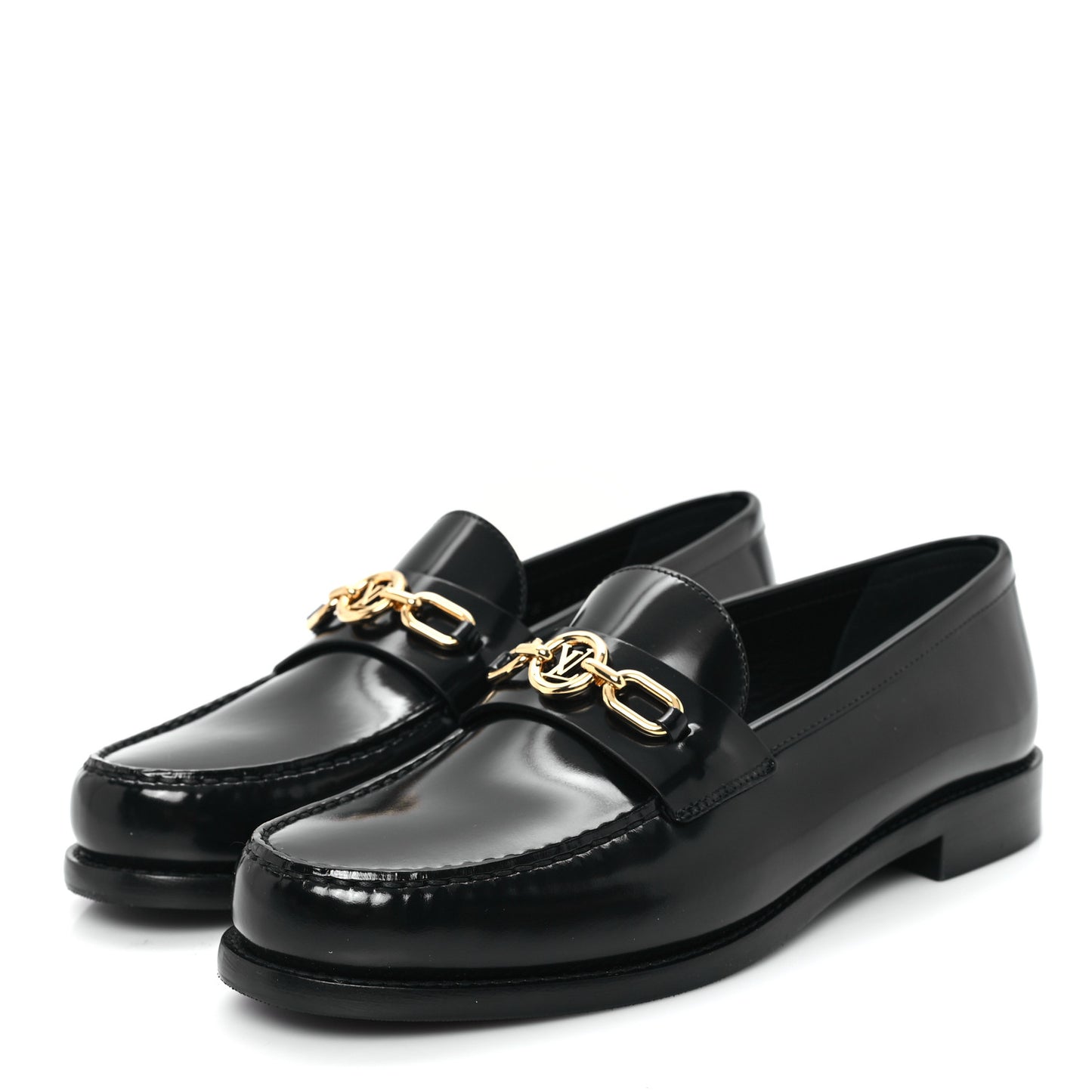 Glazed Calfskin Chess Flat Loafer 40 Black