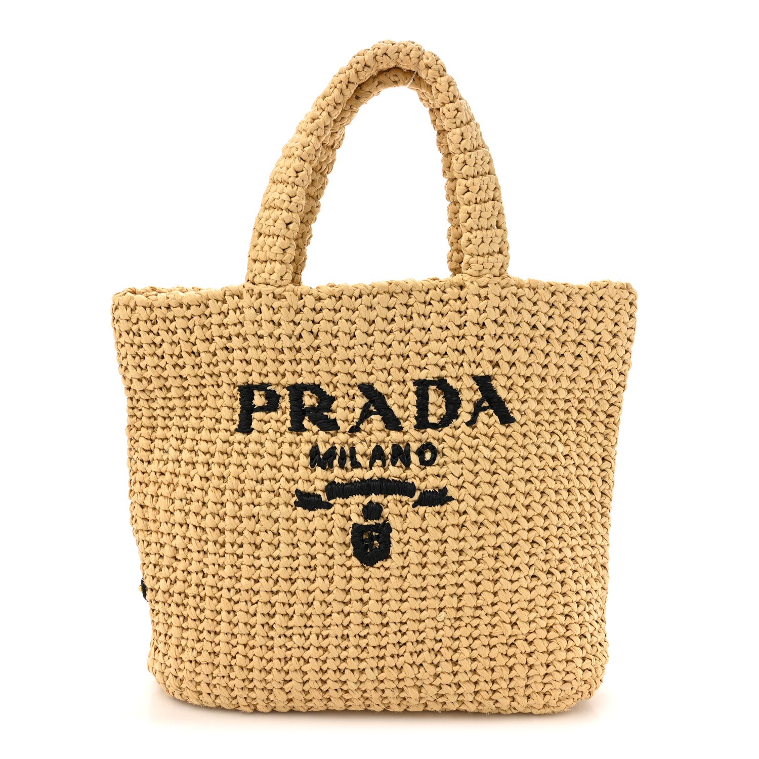 Prada Yarn Raffia Effect Crochet Embroidered Small Logo Tote Naturale 1 of 9