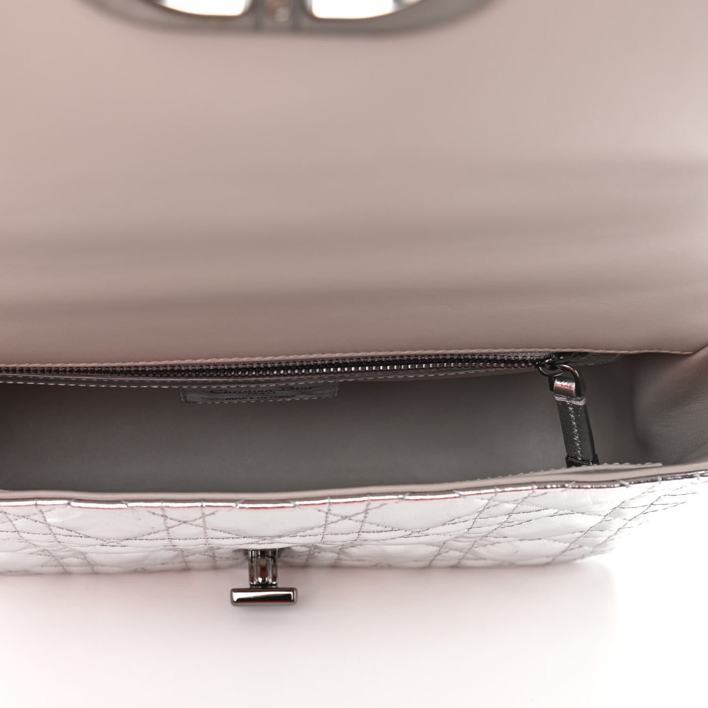 Metallic Calfskin Cannage Medium Caro Bag Argent
