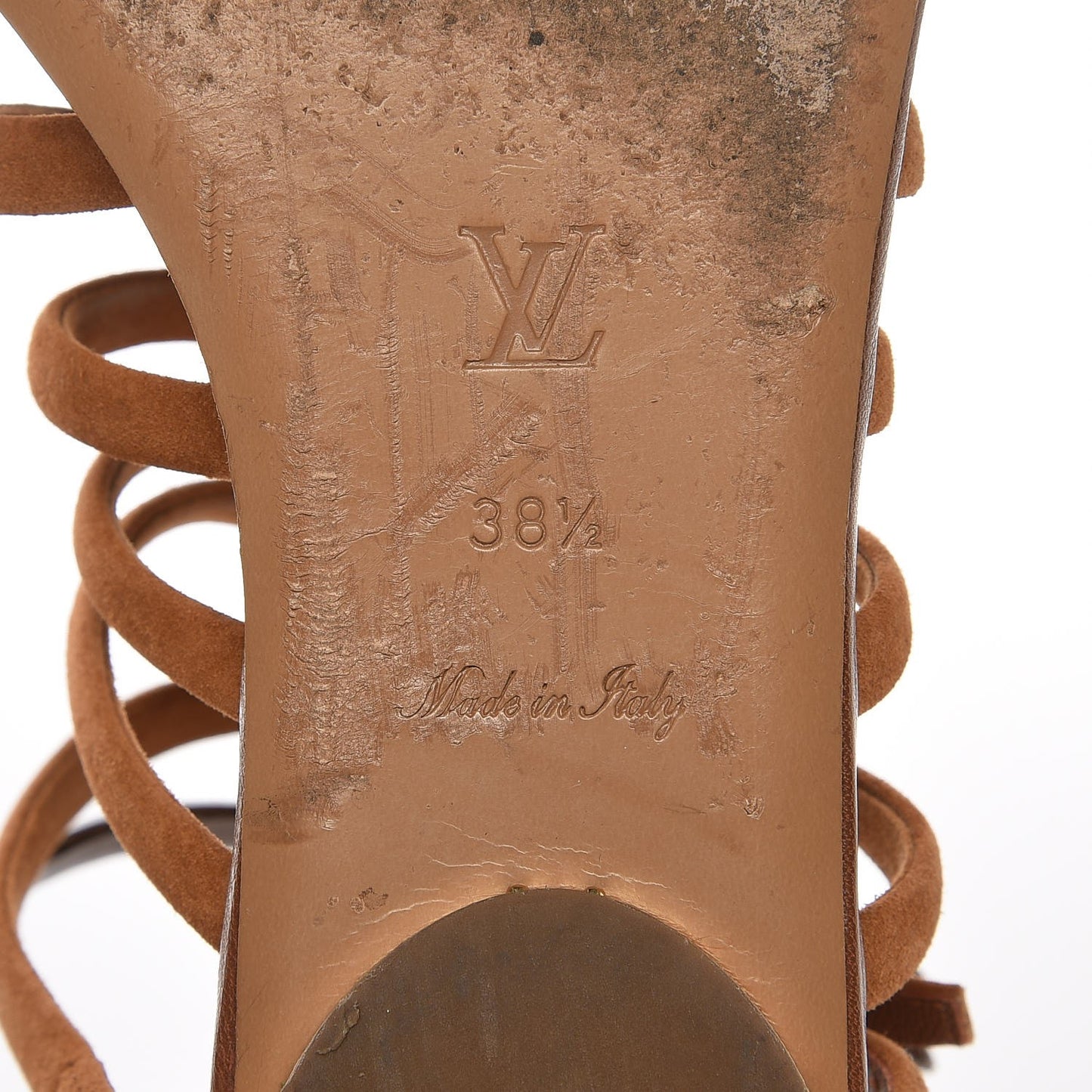 Suede Caged Flat Sandals 38.5 Tan