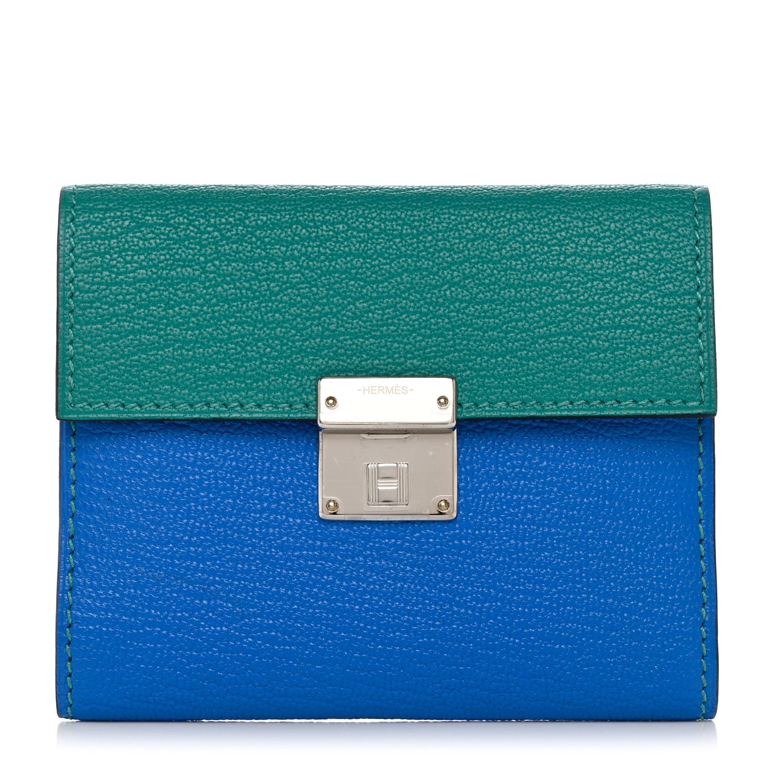 Hermes Chevre Mysore Mini Clic Card Holder Bleu Hydra Vert Verone 1 of 9