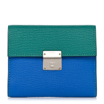 Hermes Chevre Mysore Mini Clic Card Holder Bleu Hydra Vert Verone 1 of 9