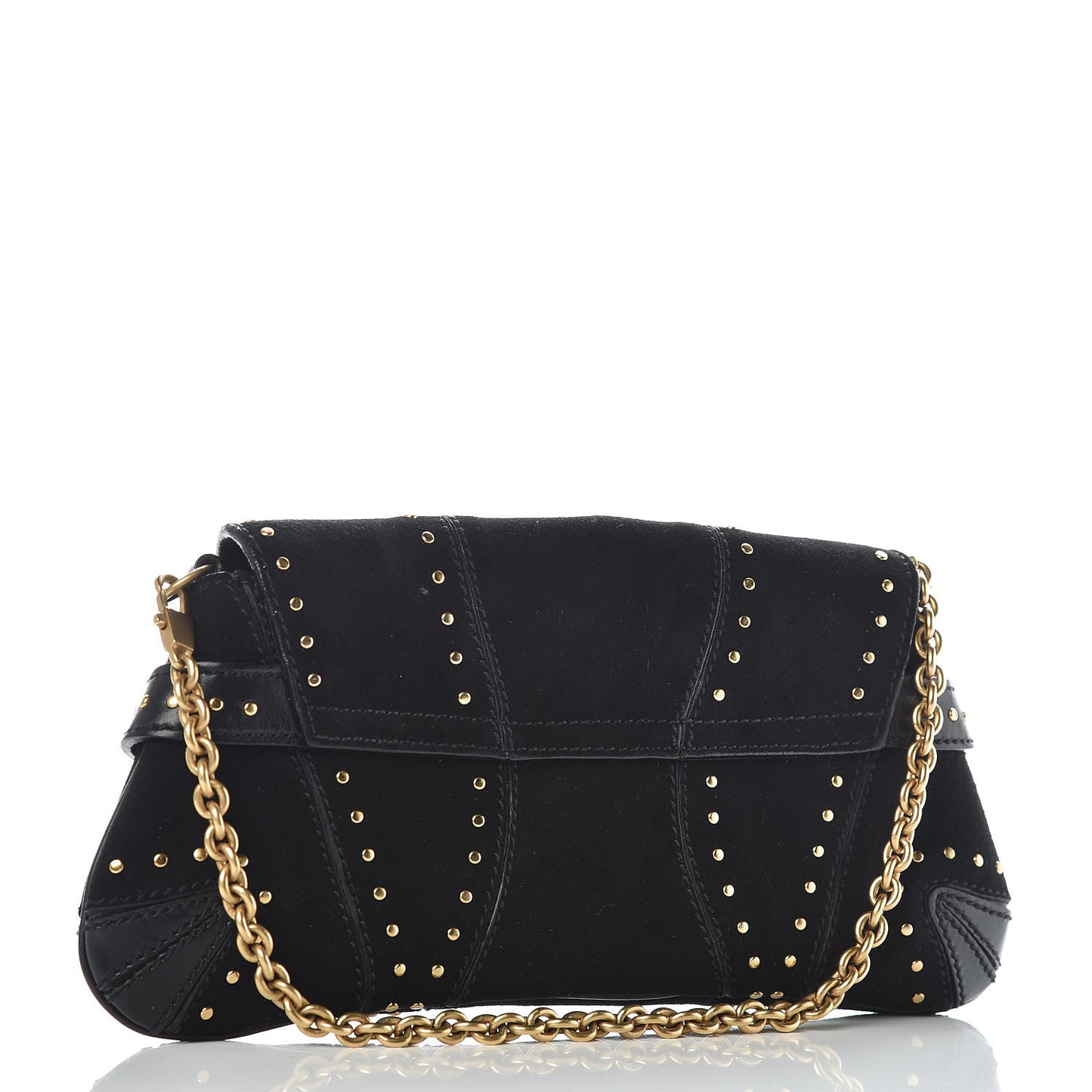 Suede Studded Horsebit Clutch Bag Black