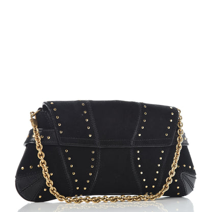 Gucci Suede Studded Horsebit Clutch Bag Black 3 of 17