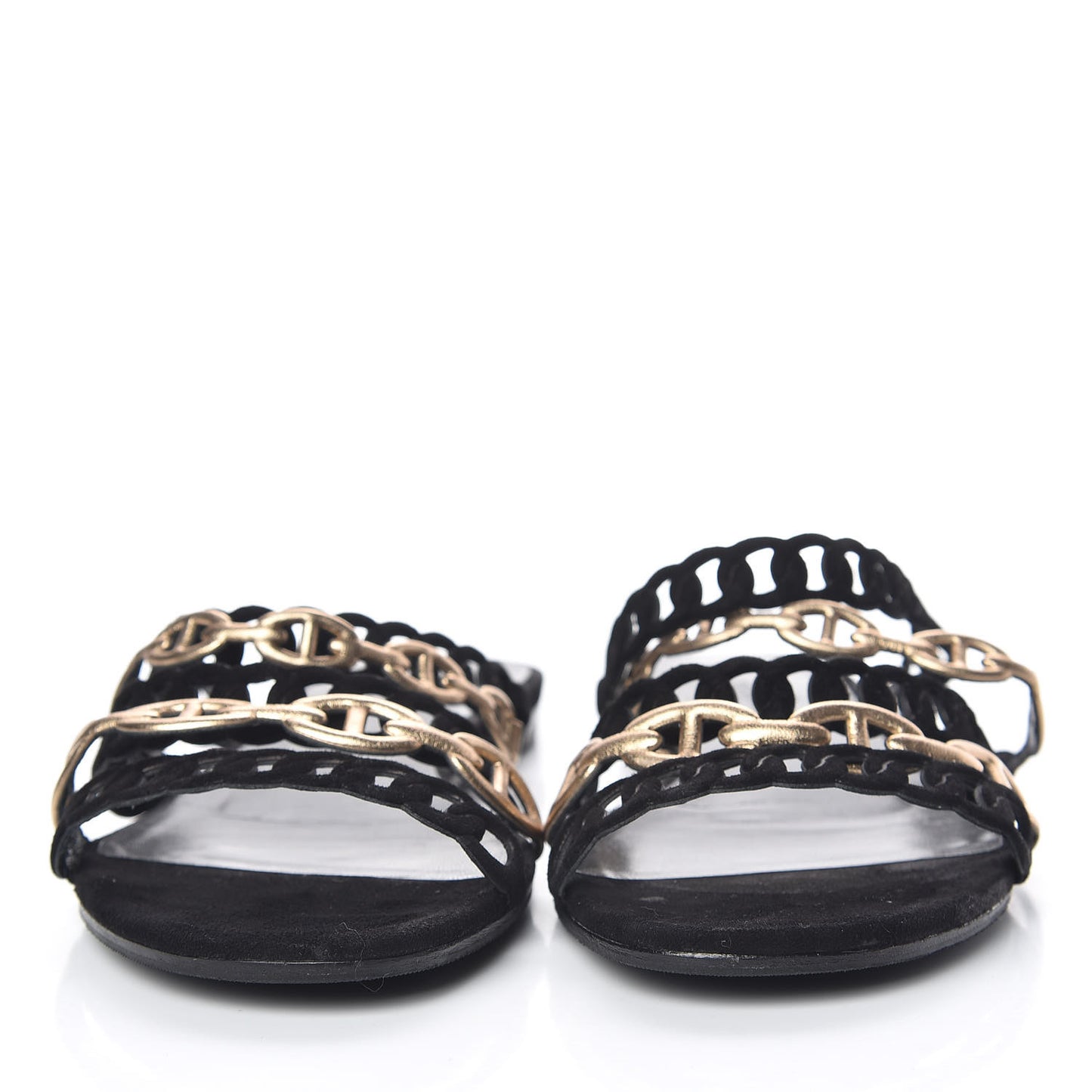 Metallic Nappa Suede Chaine d'Ancre Nude Sandals 38 Black Aged Gold