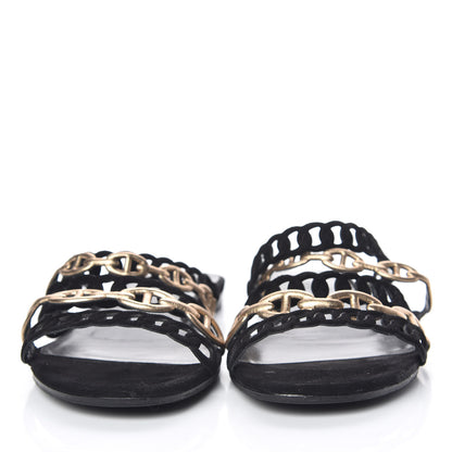 Hermes Metallic Nappa Suede Chaine d'Ancre Nude Sandals 38 Black Aged Gold 2 of 8